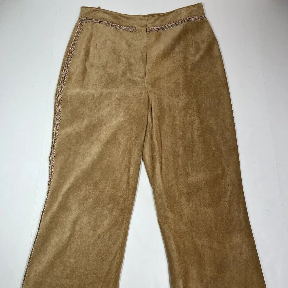 Betty Barclay Leather Suede Pant Trousers Womens US 10 Camel Tan Crochet Sides - Picture 2 of 12